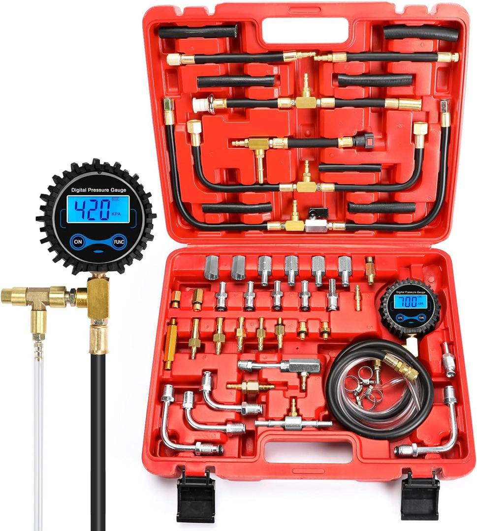BETOOLL Digital Fuel Injection Pressure Tester Kit - Fuel Pressure Gauge 0-300 PSI for Petrol Engine Fuel Pressure Test Kit Automotive Test Tool Kit