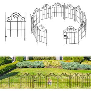 Tall Garden Fence Animal Barrier Fence with Gate, 17 in(H) x 13 in(W) 10 Panels Total 8.7 Ft Dog Fences Temporary Borders with 8 Pads Portable Ropes for Anti Dog Defense Fences Outdoor