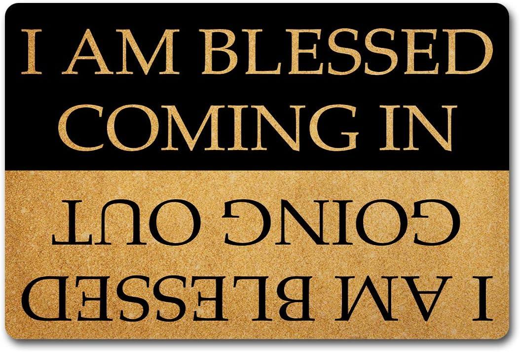 Funny Welcome Doormat - Blessed Coming & Going, 23.7 in X 15.6 in Fabric Top with Anti-Slip Rubber Back for Entrance Way Indoor Use