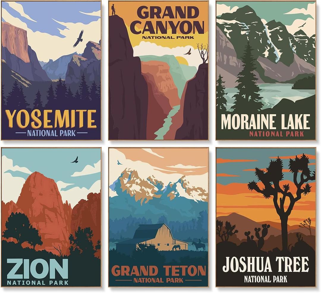 6 Pack Paint by Numbers Kit for Adults Beginners - 10x14 Inch National Park Adult Paint by Number Kits on Canvas, DIY Acrylic Oil Number Painting Kits for Adults, Perfect for Gift Home Decor