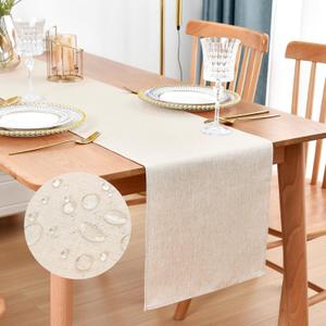 Farmhouse Rustic Table Runner Neutral Faux Linen Table Runners Water Resistant Table Runner 48 inches Long for Living Room Dresser Bedroom Kitchen Dining Party 13x48 Inch