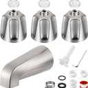 Enhon 3 Handle Shower Faucet Set Compatible with Pfister Verve Bath Tub Tool, Shower Knob and Bathtub Faucet Fits 1/2'', 3/4'' IPS Connection With 4 in 1 Spout Adapter Assembly Tool(Brushed Nickel)