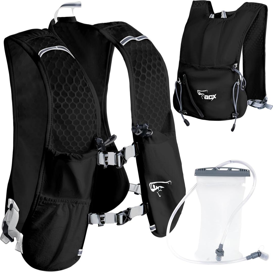 Hydration Backpack for Women Men, Lightweight Running Vest with 1.5L Water Bladder, Breathable Water Backpack for Hiking Running Cycling Climbing-White/Black