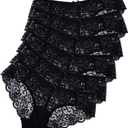 Sunm Boutique 6 Pack Women's Invisible Seamless Bikini Lace Underwear Half Back Coverage Panties (Medium, Black)
