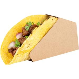 Restaurantware Bio Tek 4 x 1.25 x 2.25 Inch Single Taco Holder 200 Greaseproof Stand Up Taco Holder - Small Self-Standing Kraft Paper Paper Taco Holder Freezable