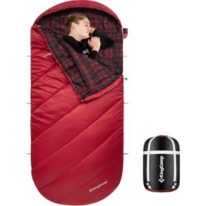 KingCamp Sleeping Bag for Adults, Cold Weather & Warm Extra Wide Big & Tall XL Portable Waterproof Flannel Sleeping Bags, Essentials Gear Accessories for Camping Backpacking Hiking Indoor & Outdoor (86.6" x 39.4", 34F Thermal Pod Wine)
