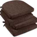 downluxe Indoor Chair Cushions for Dining Chairs, Soft and Comfortable Textured Foam Kitchen Chair Pads with Ties and Non-Slip Backing, 16" x 16" x 2", Brown, 4 Pack