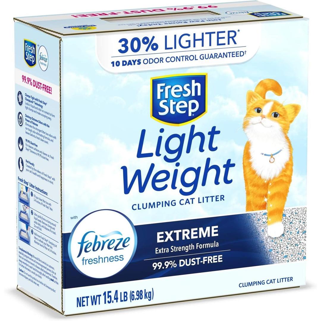 Fresh Step Clumping Cat Litter, Lightweight, Extreme, Long Lasting Odor Control Kitty Litter with Activated Charcoal, Low Dust Formula, 15.4 lb
