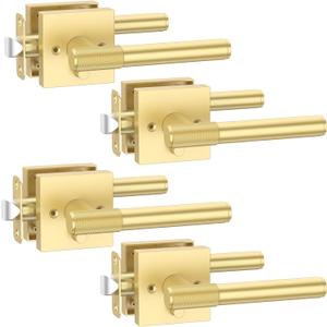 Asidrama 4 Pack Privacy Gold Door Handles, Door Lever with Door Knobs Indoor for Bedroom or Bathroom, Heavy Duty Brushed Gold Door Handles Interior with Locks for Left Right Sided Doors