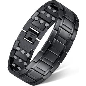 Feraco 3X Magnetic Bracelets for Men Titanium Steel Magnetic Bracelet with 3 Rows Magnets (Black)