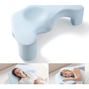 Side Sleeper Pillow for Shoulder Pain Relief, Memory Foam Pillow with Arm Hole & Neck Support Design, Ergonomic Back Sleeping Cervical Pillows with Washable Cooling Pillows Case - Blue