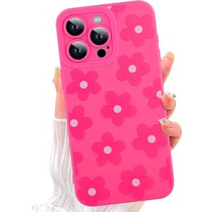 ZIYE for iPhone 14 Pro Max Case Flower Floral Pattern for Women Girls Slim Soft TPU Camera Protection Cute Cover Designed for iPhone 14 Pro Max 6.7 Inch Pink