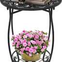 Metal Side table, 18inch Round Side End Table, Outdoor Side Table Patio Bistro Table, Weather Resistant Portable Outdoor and Indoor End Table Drink Table for Garden Balcony Yard, 25"Height