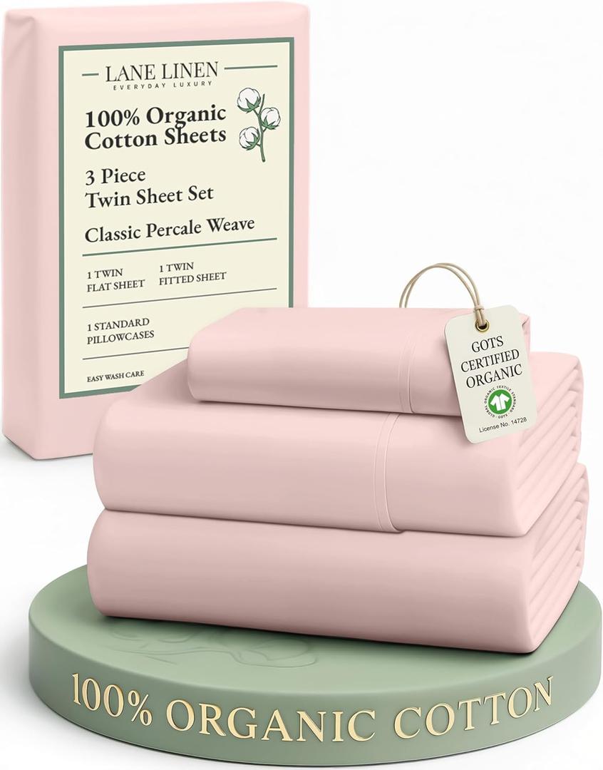 LINEN Eco Friendly 100% Organic Cotton Twin Sheet Set, Hotel Quality Premium Bedding Sheets & Pillowcases Set, Twin Size