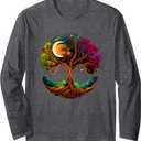 Moon Phases Tree of Life Long Sleeve T-Shirt, Large, Black