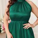CYCLAMEN Plus Size 0X-4X Satin Halter Neck Dress A-line Maxi Long Dresses Wedding Guest Cocktail Evening Gowns (Green, XXXL)