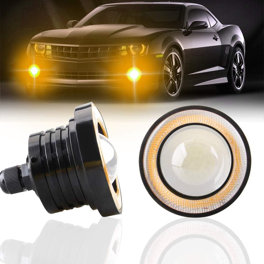 KaiDengZhe 2PCS Super Bright 3" Projector Universal LED Fog Light 12V 10W Amber/Yellow COB Halo Angel Eye Rings For Moto Headlight Car Daytime Running Light DRL Driving Light Fog Light Bulb