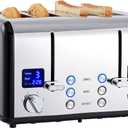 CUSIMAX 4 Slice Toaster, Stainless Steel, Ultra-Clear LED Display & Extra Wide Slots, with Dual Control Panels of 6 Shade Settings, Cancel/Bagel/Defrost Function, Removable Crumb Trays, Black