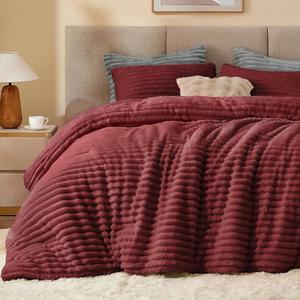 BEDELITE Fleece California King Comforter Set -Super Soft & Warm Fluffy Burgundy Bedding, Luxury Fuzzy Heavy Bed Set for Winter with 2 Pillow Cases
