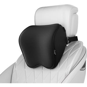 Crofy 2-Pack Car Neck Pillow, Softness Car Headrest Pillow for Driving with Adjustable Strap, 100% Memory Foam and Breathable Removable Cover, Comfortable Ergonomic Design, 4.7 Inches Thick (Black)
