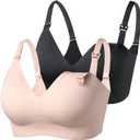 Momcozy Nursing Bras for Breastfeeding, YN21 Seamless Ultra Comfort Maternity Bra, Natural Shape, Pregnancy Sleep Bralette (Medium, Pack of 2, Black, Beige)
