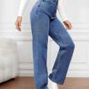 Women's High Waist Wide Leg Denim Jeans Light Wash Casual Straight Leg Jeans Soft Stretch Daily Wear Flattering Silhouette (Blue, XL)