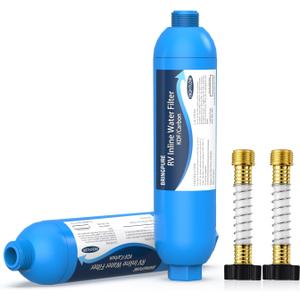 RV Inline Water Filter with Flexible Hose Protector, NSF 42/372 Certified, Reduce Chlorine, Odor, Taste, Rust and Fluoride in Drinking Water, Dedicated for RVs and Marines, Pack of 2