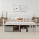 Metal Platform King Bed Frame with Headboard Sturdy Steel Slats Support No Box Spring Needed Easy Assembly White