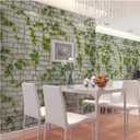 Brick Peel and Stick Wallpaper Self Adhesive Wallpaper Removable Contact Paper 3D BrickTextured Vintage Wall Paper Decorative Green Leaves Brick 15.7"x393"