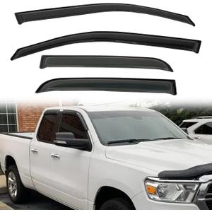 4pcs Smoke Tint Rain Guard Window Visors Compatible with 2019-2025 Dodge Ram 1500 New Body Quad Cab (2 Full-Size Doors, 2 Half-Size Doors) Tape-On Vent Deflector Car Accessories Out-Channel