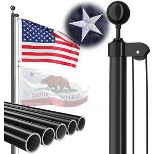 Heavy Duty 20 FT Flag Pole, 95HBW Hard Aerospace Aluminum, Unbending 100MPH Wind Resistance, In-Ground Flagpole Kit for Outside House (Black)