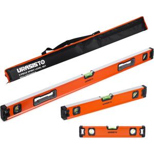 URASISTO 3-Piece Spirit Level Set, 12", 20", 40" Level Set with Magnetic Torpedo Level, 45/90/180Bubbles Measuring, Aluminium Alloy Levels with Carrying Bag