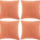 Fancy Homi 4 Packs Boho Coral Decorative Throw Pillow Covers 14x14 Inch for Living Room Couch Bed Sofa, Rustic Modern Farmhouse Home Decor, Soft Plush Corduroy Peach Cute Square Cushion Case 35x35 cm