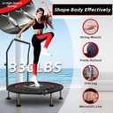 KENSONE 40" Foldable Spring Mini Trampoline, Indoor Trampoline for Kids, Adults Indoor/Garden Workout, Fitness Rebounder with Adjustable Foam Handle, Max Load 330 lbs