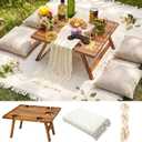 Novabright 3 Pcs Picnic Kit Folding Portable Wine Picnic Table Extra Large Outdoor Boho Blanket 91'' x 71'' Beige White Table Runner Woven Cotton Oversize Washable for Romantic Camping Wedding