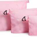 pack all 3 Pcs Water-resistant Material Zipper Pouch Set, Mesh Zipper Bags for Storage, Travel, Office (Pink)