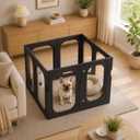 Acrylic Dog Playpen, 8-Panel Clear Transparent Puppy Playpen for Small Dogs Indoor Outdoor, Easy Assembly Foldable Pet Exercise Pen with Locking Door (Black, 25.6 INCH, 8 Panels)