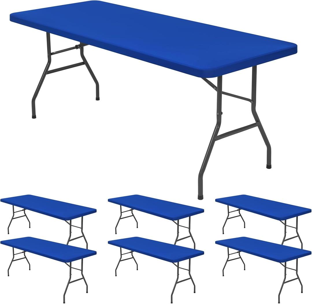 6 Pack Stretch Fabric Table Top Cap Cover, fits 6' Tables, Spandex Table Covers Washable Elastic Rectangle Tablecloth Protector for Indoor Outdoor Party Picnic Wedding, Royal Blue, 30" W x 72" L