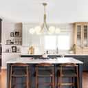 6-Light Modern Gold Sputnik Chandelier Mid Century Brushed Brass Light Fixture with Milk Glass Globes for High Ceiling Dining Room Kitchen Island Living Room, 6-Lights/D31.5 ''
