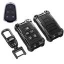 Heavy Key Fob Cover for Cadillac, Keychain, Metal Silicone Key Fob Case Compatible with Cadillac ATS ATS-v CTS CT6 XTS XT5 XT4 XT6 SRX 2014 2015 2016 2017 2018 2019 2020 2021 (Black, R Buckle)