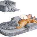 EHEYCIGA Foldable Human Dog Bed, 72"x44"x11" Orthopedic Memory Foam Human Sized Dog Bed, Waterproof Pet Bed for People, Faux Fur Pet Couch for Adult with Non-Slip Bottom, Grey