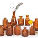 12Pcs Glass Bud Vase Set, Small Dark Brown Flower Vase for Centerpieces, Bud Vases in Bulk, Mini Vintage Vase for Rustic Wedding DecorationsAmber