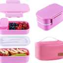 Lunchneo bento box for adults, separate for men and women, set of utensils and dipping containers, cute Japanese bento box, microwave heatable(Pink)