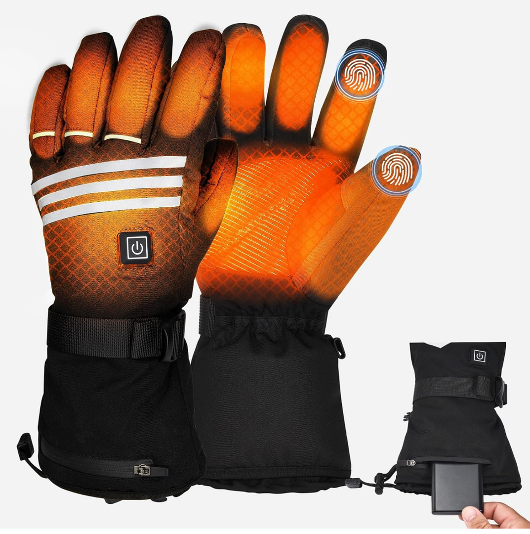 Heated Gloves for Men Women, Rechargeable 5000mAh Windproof Battery Electric Gloves Camping Hand Warmers, Touchscreen for Motorcycle Outdoor Skiing Cycling Hiking Working, L