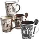 Mr. Coffee Bareggio Mug and Spoon Set, Caf Americano, 8-Piece Mug and Spoon Set (14oz)