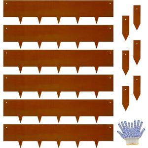 Corten Steel Landscape-40 LX 8" H Metal Garden Edging 20FT Total Rusted Lawn Edging 6 Pcs-No-Dig Hammer Heavy Duty Steel Edging-Bendable Border Strips for Lawn Yard Courtyard Pathway-6 Clips