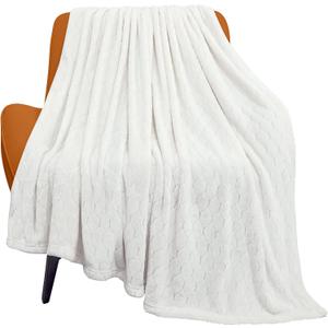 TOONOW Fleece Blanket Textured Fuzzy Plush Throw Blanket Twin Size 60" x 80", Super Soft Fluffy Bed Blanket Geometric Pattern Comfy Microfiber Flannel Blankets for Couch, Bed, Sofa, Cream White