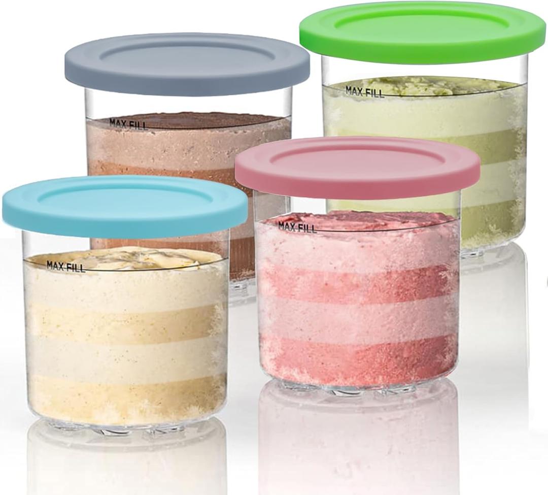 NANOBABY Pint Containers and Lids Replacement Compatible with Ninja CREAMi 7-in-1 Ice Cream Maker, 16oz Pint Cup Replacement for Ninja Creami NC300 Series,NC301 NC299AMZ CN305A CN301CO,4-Pack,BPA Free