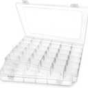 Egaageoi 2-Pack 36-Grid Clear Plastic Organizer Box with Adjustable Dividers - Perfect for Beads, Washi Tape, Rock Collection & Fishing Tackle - Small Parts Case for Crafts & Letter Board Letters