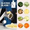 Cambom Rotary Cheese Grater Hand Crank Cheese Shredder for Fresh Cheese, Vegetable, Nuts,Non-slip Suction Base, Free Cleaning Brush Three Blades,Deep Blue